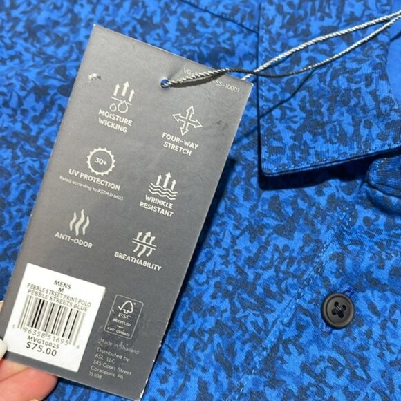 Vrst Men's Blue Pebble Street Print Golf Polo T-Shirt - Picture 3 of 7